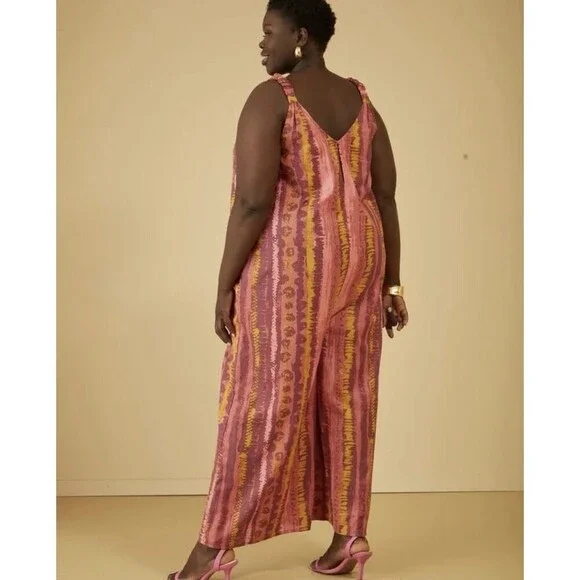 Ashley Stewart Size 22/24 Linen Blend Wide Leg Colorful Artsy Jumpsuit Boho - Picture 2 of 15